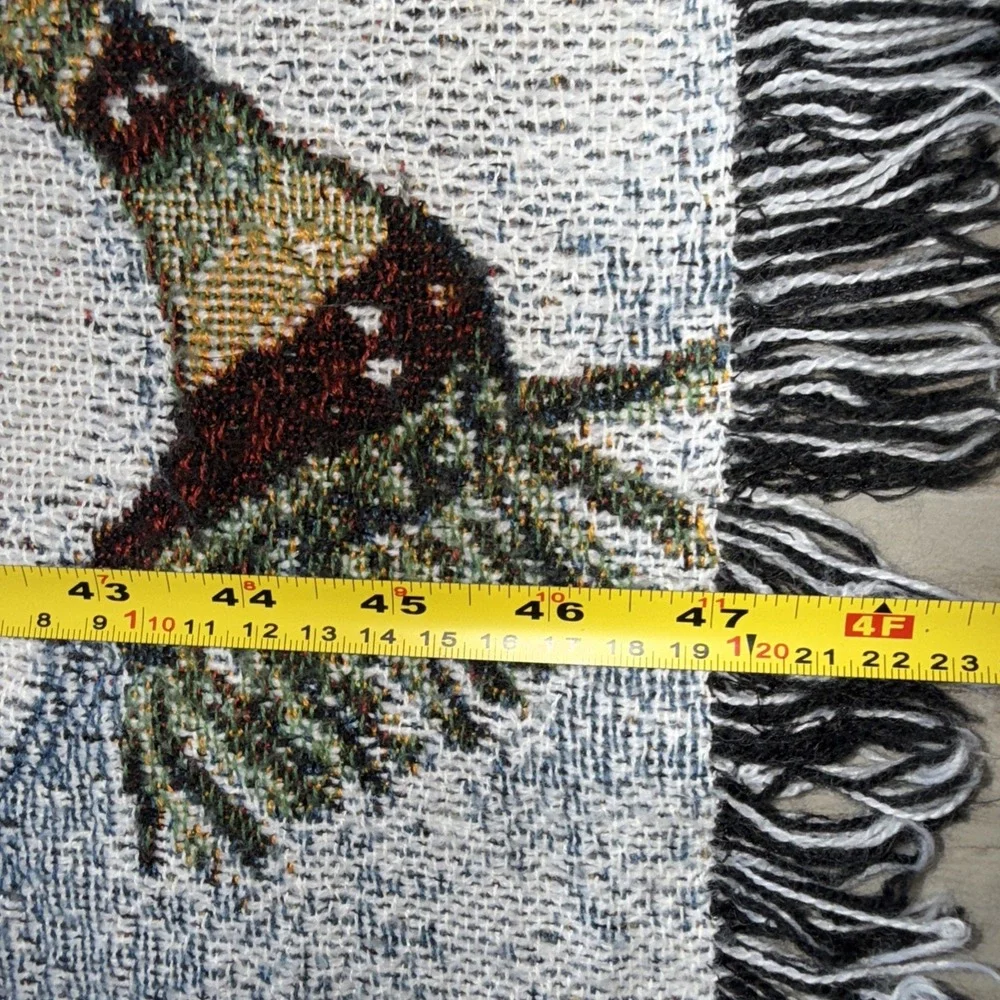 Christmas Winter Woven Tapestry Throw Snowman Fringe Woodland Creatures 52X47 In